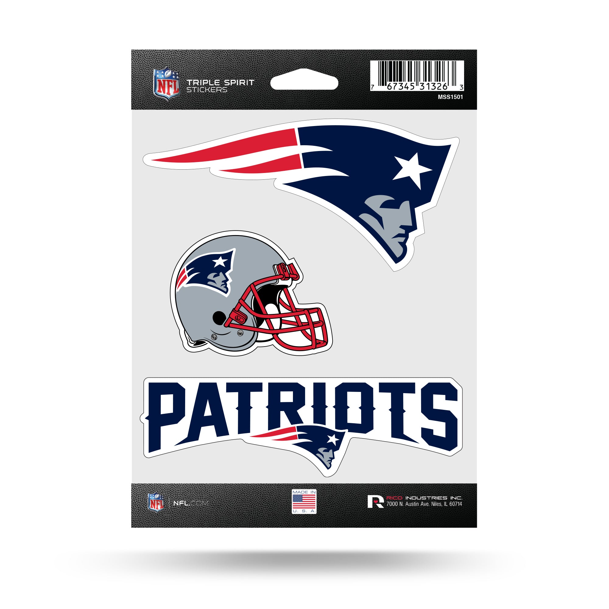 Rico Industries Patriots 3-Piece Retro Spirit Decals Set - Team Stickers For Cars & Gear - View #9