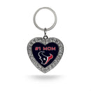# 1 Mom Texans Rhinestone Heart Keychain