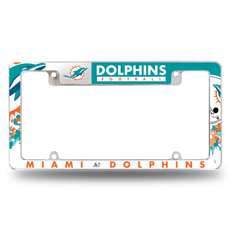 NFL Miami Dolphins 12" x 6" Chrome All Over Automotive License Plate Frame for Car/Truck/SUV By Rico Industries