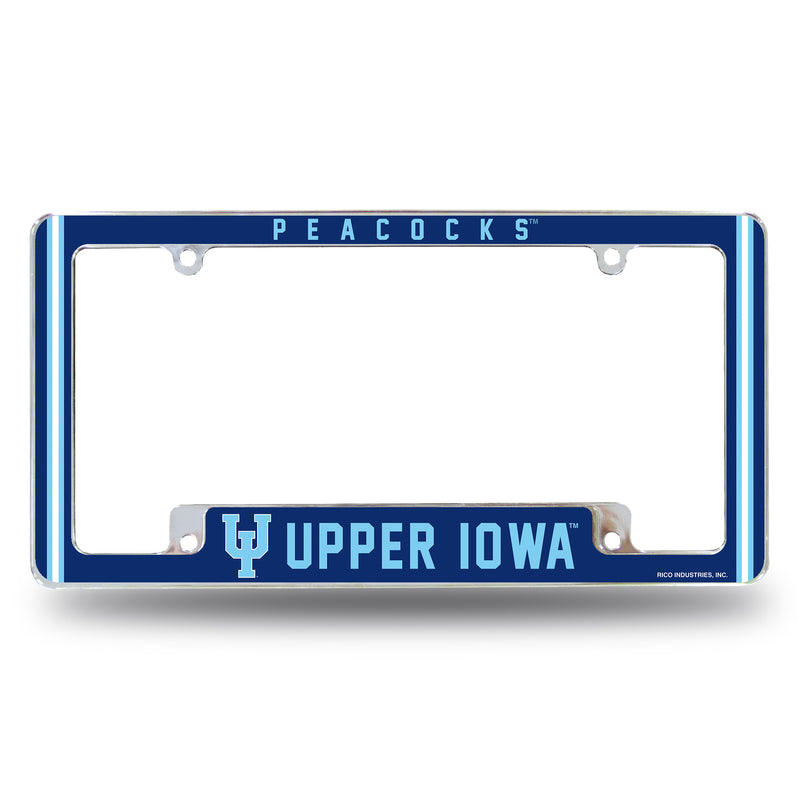 Upper Iowa University Peacocks All Over Chrome License Plate Frame