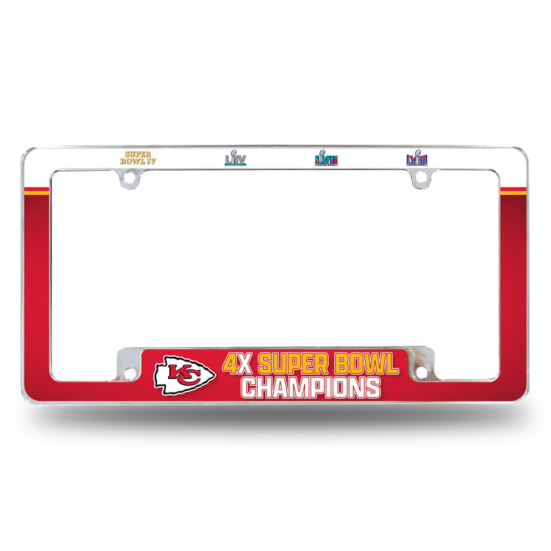 Kansas City Chiefs 4 Time Super Bowl Champions All Over Chrome License Plate Frame