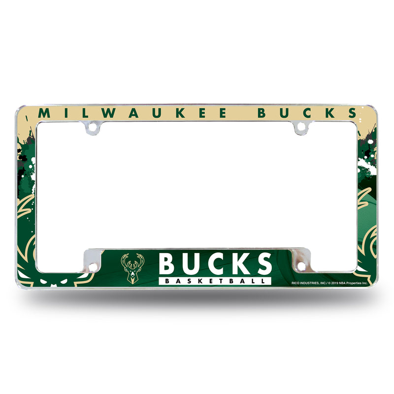 NBA Milwaukee Bucks 12" x 6" Chrome All Over Automotive License Plate Frame for Car/Truck/SUV By Rico Industries
