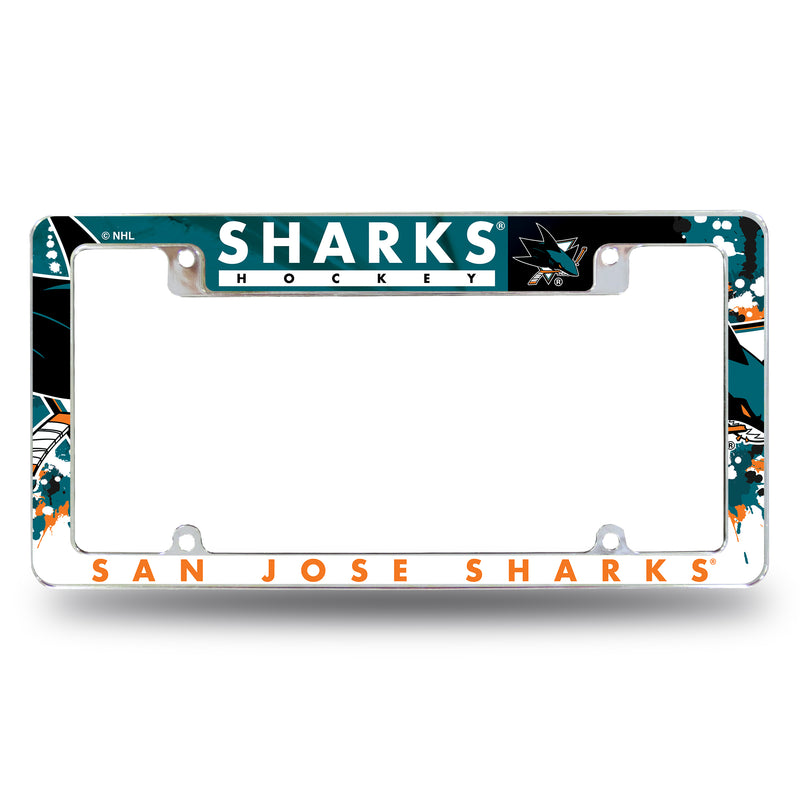 NHL San Jose Sharks 12" x 6" Chrome All Over Automotive License Plate Frame for Car/Truck/SUV By Rico Industries