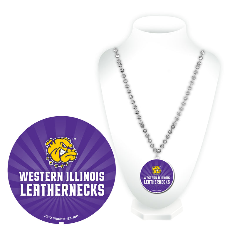 Western Illinois Bead Necklace with Round Medallion
