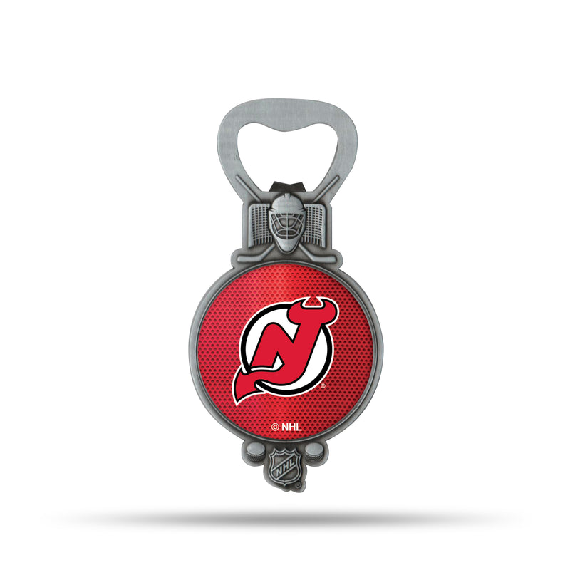 NHL New Jersey Devils Magnetic Bottle Opener, Stainless Steel, Strong Magnet to Display on Fridge By Rico Industries