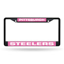 Pittsburgh Steelers Black Chrome Frame W/ Printed Inserts - Pink Bkg