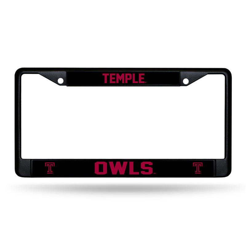 Temple Owls Black Metal License Plate Frame (Printed Insert)