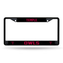 Temple Owls Black Metal License Plate Frame (Printed Insert)