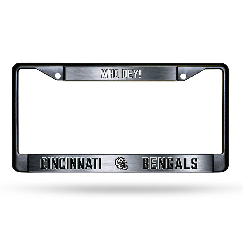 Cincinnati Bengals Who Dey! White Helmet Black Metal License Plate Frame (Printed Insert)