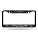 Pittsburgh Penguins Black Metal License Plate Frame with Printed Decal Inserts
