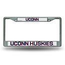 NCAA Connecticut Huskies 12" x 6" Silver Chrome Car/Truck/SUV Auto Accessory By Rico Industries