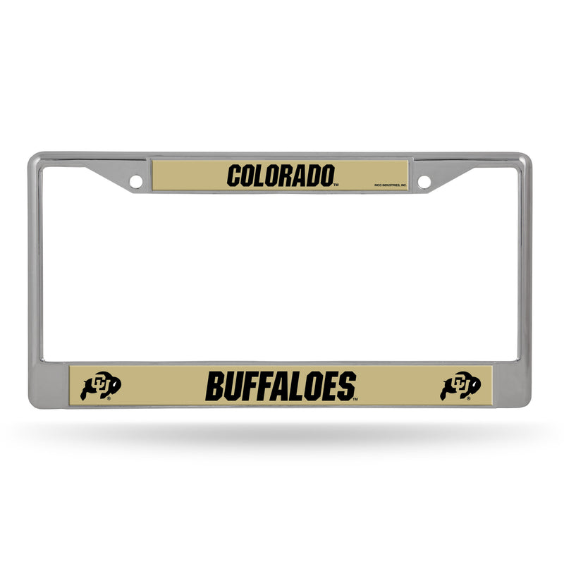 Colorado Buffaloes Chrome License Plate Frame (Decal Inserts - Gold Bkg w/ Black Lettering)