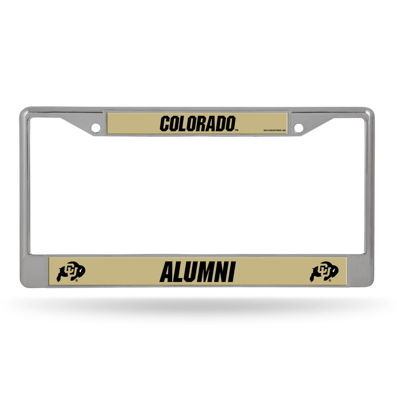 Colorado Buffaloes Alumni Chrome License Plate Frame (Decal Inserts - Gold Bkg w/ Black Lettering)
