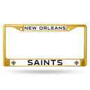 New Orleans Saints Colored Chrome 12 x 6 Gold License Plate Frame - Gold