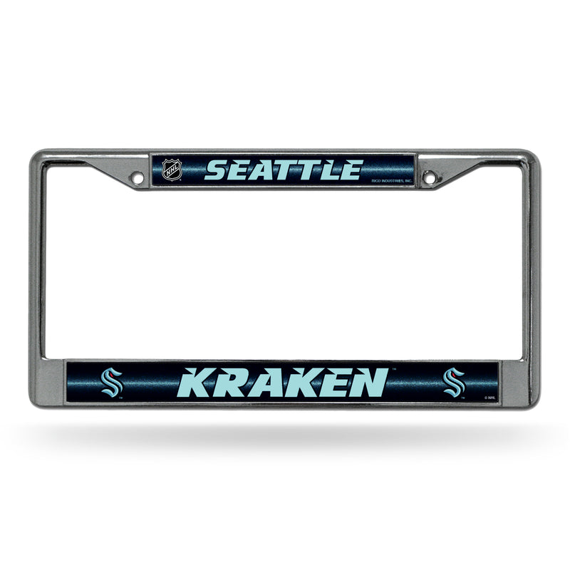 NHL Seattle Kraken 12" x 6" Silver Bling Chrome Car/Truck/SUV Auto Accessory By Rico Industries
