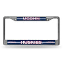 Connecticut Huskies 12" x 6" Silver Bling Chrome Frame
