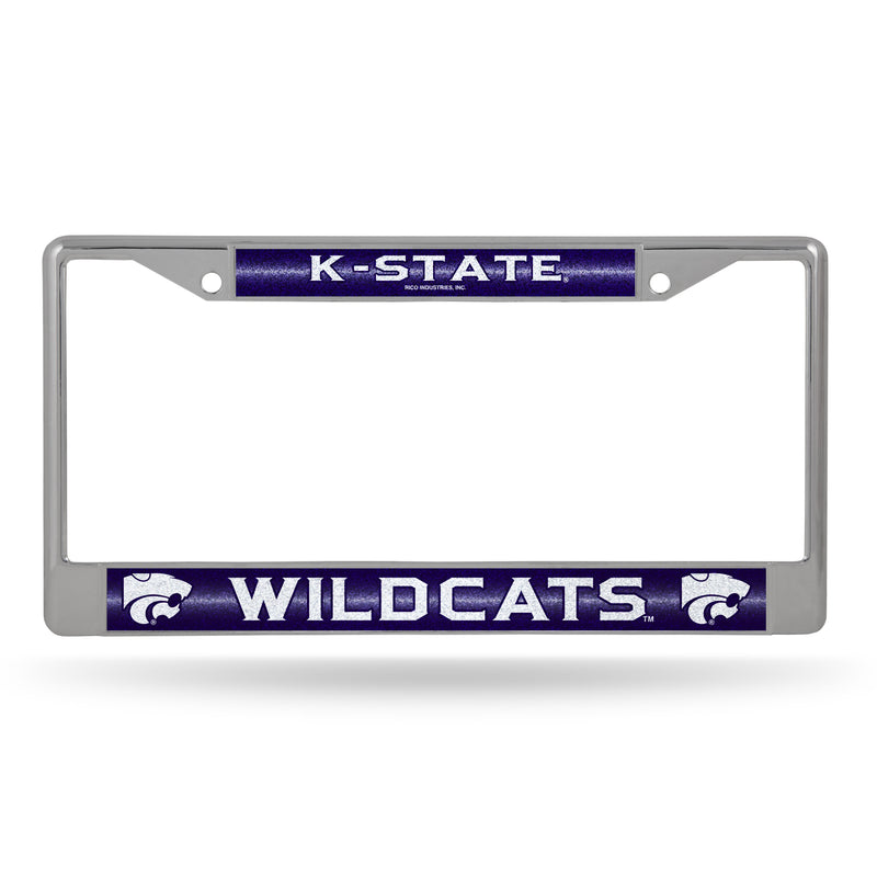 NCAA Kansas State Wildcats 12" x 6" Silver Bling Chrome Car/Truck/SUV Auto Accessory By Rico Industries