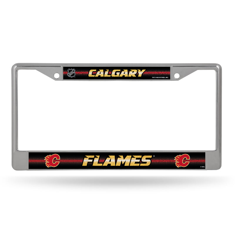 Calgary Flames 12" x 6" Silver Bling Chrome Frame