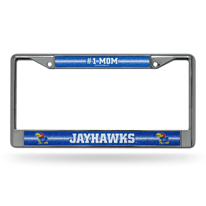 NCAA Kansas Jayhawks 12" x 6" Silver Bling Chrome Car/Truck/SUV Auto Accessory By Rico Industries