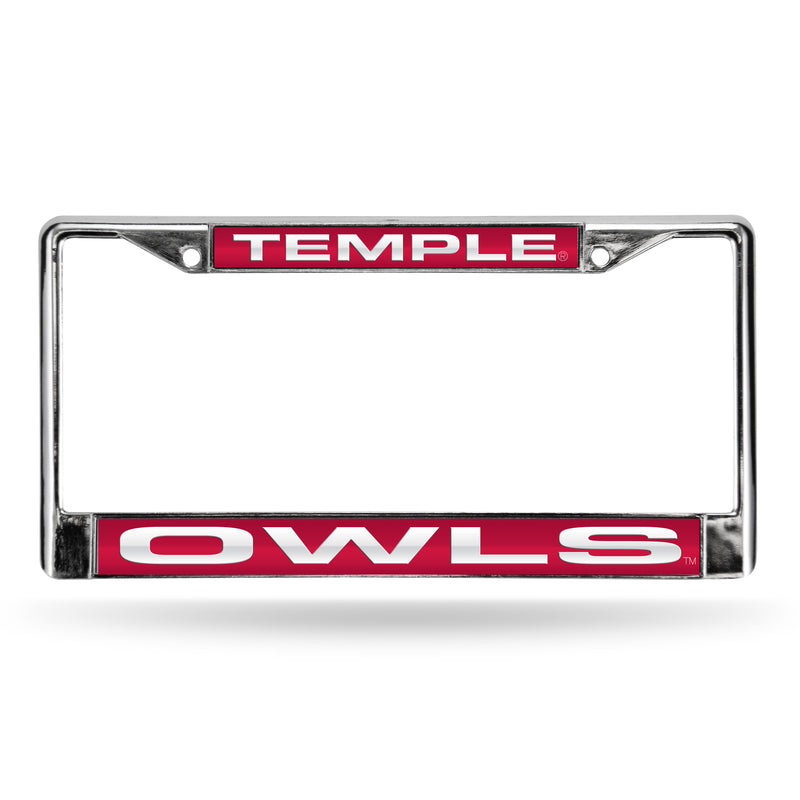Temple Owls Laser Chrome 12 x 6 License Plate Frame