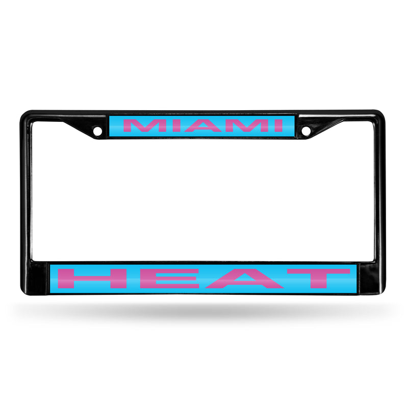 Miami Heat - Blue Ball Logo - Laser Black Chrome Frame