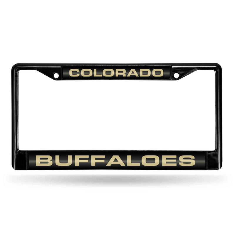 Colorado Buffaloes Alternate Black Laser Chrome License Plate Frame - Black Bkg W/ Gold Lettering