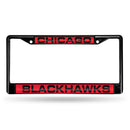 Chicago Blackhawks Black Laser Chrome 12 x 6 License Plate Frame