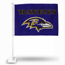 NFL Baltimore Ravens Double Sided Car Flag -  16" x 19" - Strong Pole that Hooks Onto Car/Truck/Automobile By Rico Industries