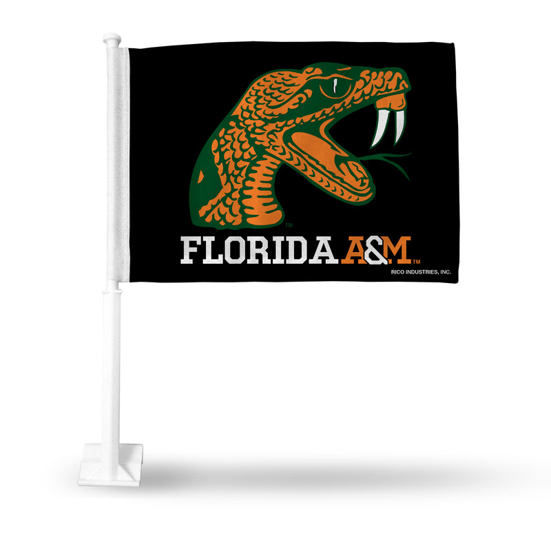 NCAA Florida A&M Rattlers Double Sided Car Flag -  16" x 19" - Strong Pole that Hooks Onto Car/Truck/Automobile By Rico Industries