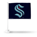 NHL Seattle Kraken Double Sided Car Flag -  16" x 19" - Strong Pole that Hooks Onto Car/Truck/Automobile By Rico Industries