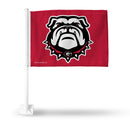 Georgia University Bulldog Head Logo Red Car Flag - White Pole