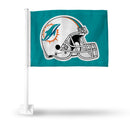 NFL Miami Dolphins Helmet Logo Double Sided Car Flag -  16" x 19" - Strong Pole that Hooks Onto Car/Truck/Automobile By Rico Industries