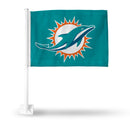 NFL Miami Dolphins Double Sided Car Flag -  16" x 19" - Strong Pole that Hooks Onto Car/Truck/Automobile By Rico Industries