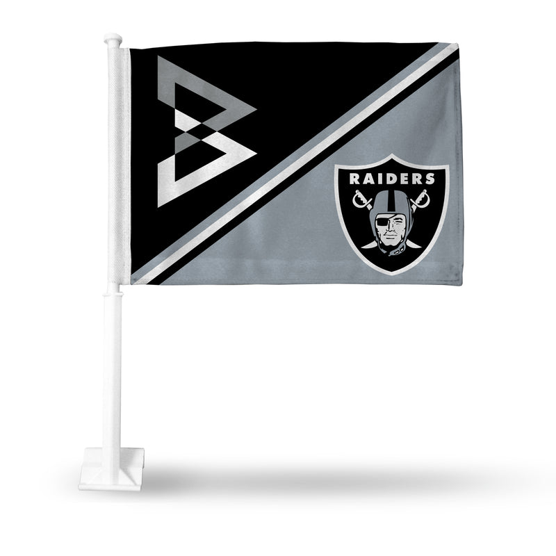 NFL Las Vegas Raiders Double Sided Car Flag -  16" x 19" - Strong Pole that Hooks Onto Car/Truck/Automobile By Rico Industries