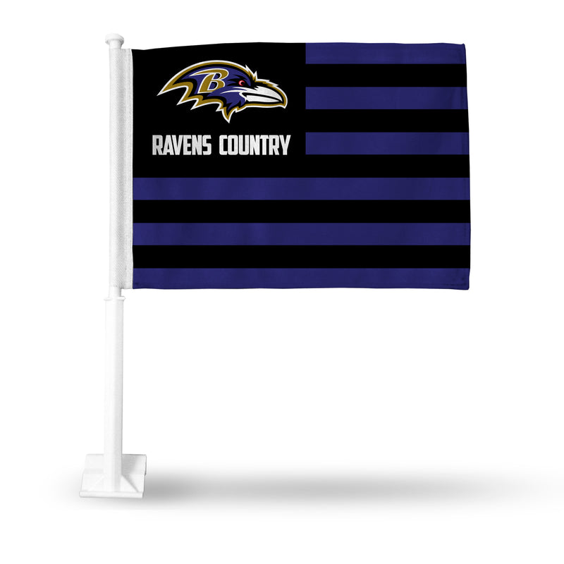NFL Baltimore Ravens Double Sided Car Flag -  16" x 19" - Strong Pole that Hooks Onto Car/Truck/Automobile By Rico Industries