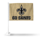 NFL New Orleans Saints Double Sided Car Flag -  16" x 19" - Strong Pole that Hooks Onto Car/Truck/Automobile By Rico Industries