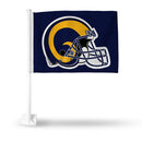 NFL Los Angeles Rams "Retro Design" Double Sided Car Flag -  16" x 19" - Strong Pole that Hooks Onto Car/Truck/Automobile By Rico Industries