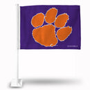 NCAA Clemson Tigers Double Sided Car Flag -  16" x 19" - Strong Pole that Hooks Onto Car/Truck/Automobile By Rico Industries