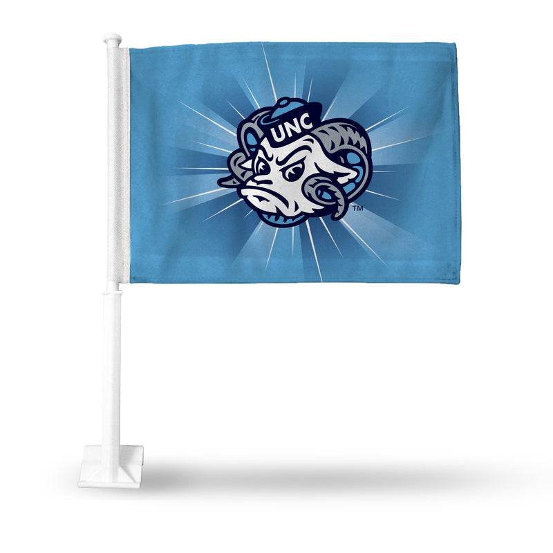 North Carolina Tar Heels Starburst Ram Head Logo Car Flag - White Pole