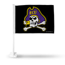 NCAA East Carolina Pirates Double Sided Car Flag -  16" x 19" - Strong Pole that Hooks Onto Car/Truck/Automobile By Rico Industries