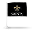 NFL New Orleans Saints Double Sided Car Flag -  16" x 19" - Strong Pole that Hooks Onto Car/Truck/Automobile By Rico Industries
