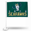 NCAA N.Carolina-Wilmington Seahawks Double Sided Car Flag -  16" x 19" - Strong Pole that Hooks Onto Car/Truck/Automobile By Rico Industries
