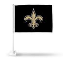 NFL New Orleans Saints Double Sided Car Flag -  16" x 19" - Strong Pole that Hooks Onto Car/Truck/Automobile By Rico Industries