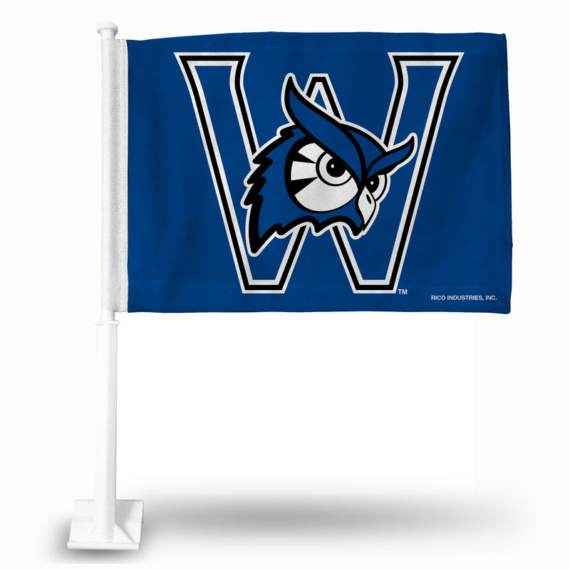 NCAA Westfield State Owls Double Sided Car Flag -  16" x 19" - Strong Pole that Hooks Onto Car/Truck/Automobile By Rico Industries