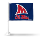 NCAA Mississippi Rebels Double Sided Car Flag -  16" x 19" - Strong Pole that Hooks Onto Car/Truck/Automobile By Rico Industries