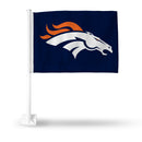 NFL Denver Broncos Double Sided Car Flag -  16" x 19" - Strong Pole that Hooks Onto Car/Truck/Automobile By Rico Industries