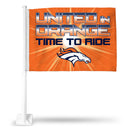 NFL Denver Broncos Double Sided Car Flag -  16" x 19" - Strong Pole that Hooks Onto Car/Truck/Automobile By Rico Industries