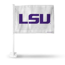 NCAA LSU Tigers Double Sided Car Flag -  16" x 19" - Strong Pole that Hooks Onto Car/Truck/Automobile By Rico Industries