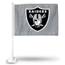 NFL Las Vegas Raiders Double Sided Car Flag -  16" x 19" - Strong Pole that Hooks Onto Car/Truck/Automobile By Rico Industries