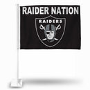 NFL Las Vegas Raiders Double Sided Car Flag -  16" x 19" - Strong Pole that Hooks Onto Car/Truck/Automobile By Rico Industries